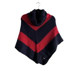 Sperry Topsider Women One Size Navy Blue/Red Large Stripe Cowl Neck Sweater Cape